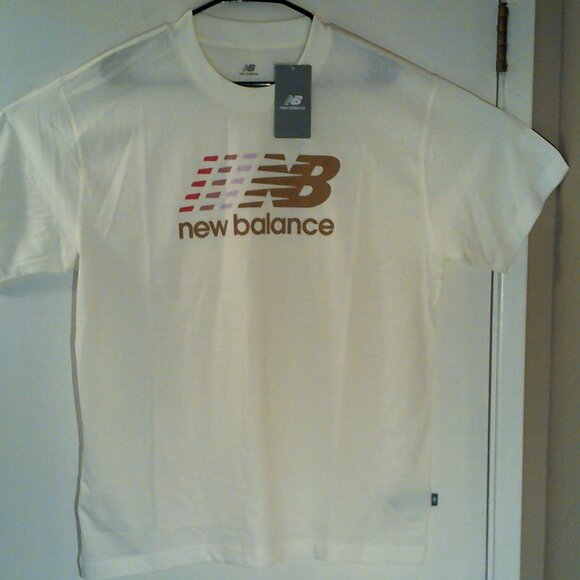 NEW BALANCE RUNNING "Moving Graphic Logo Tee" MEN'S OFF-WHITE T-SHIRT L MT51986 - Picture 7 of 7
